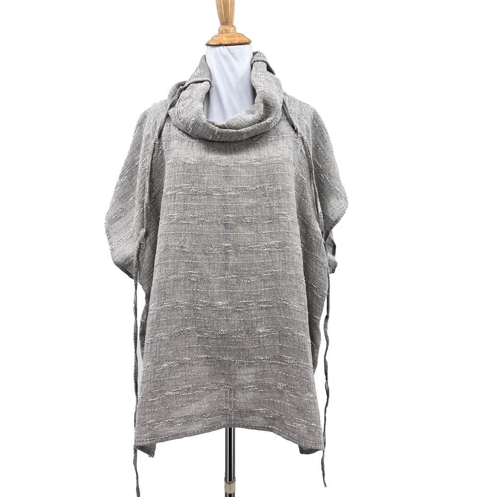 Eva Tralala Paris Poncho Women L Large Linen Blend Cowl Neck Artisan Lagenlook